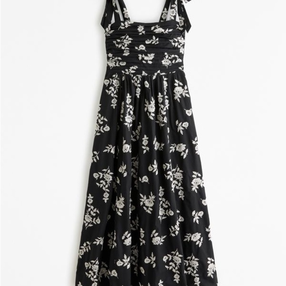 Abercrombie & Fitch Emerson Black and White Rose Maxi with bow sleeves.